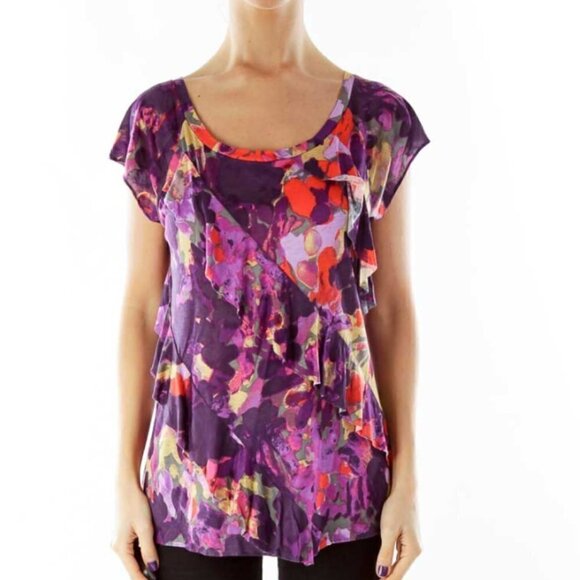 Banana Republic Tops - Banana Republic Orange Purple Print Top